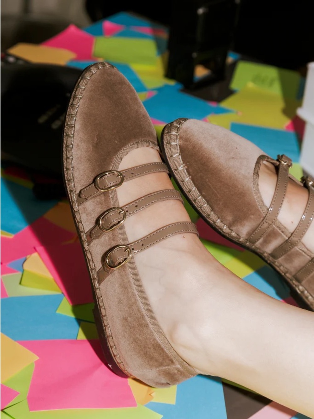 Flabelus Mina Triple Strap Velvet Mary Jane Flats Brown EU 41 NIB Handmade Spain - Picture 3 of 17